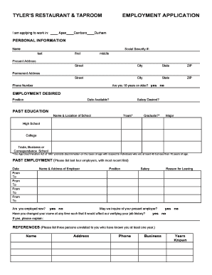 Tylers Taproom Application Form