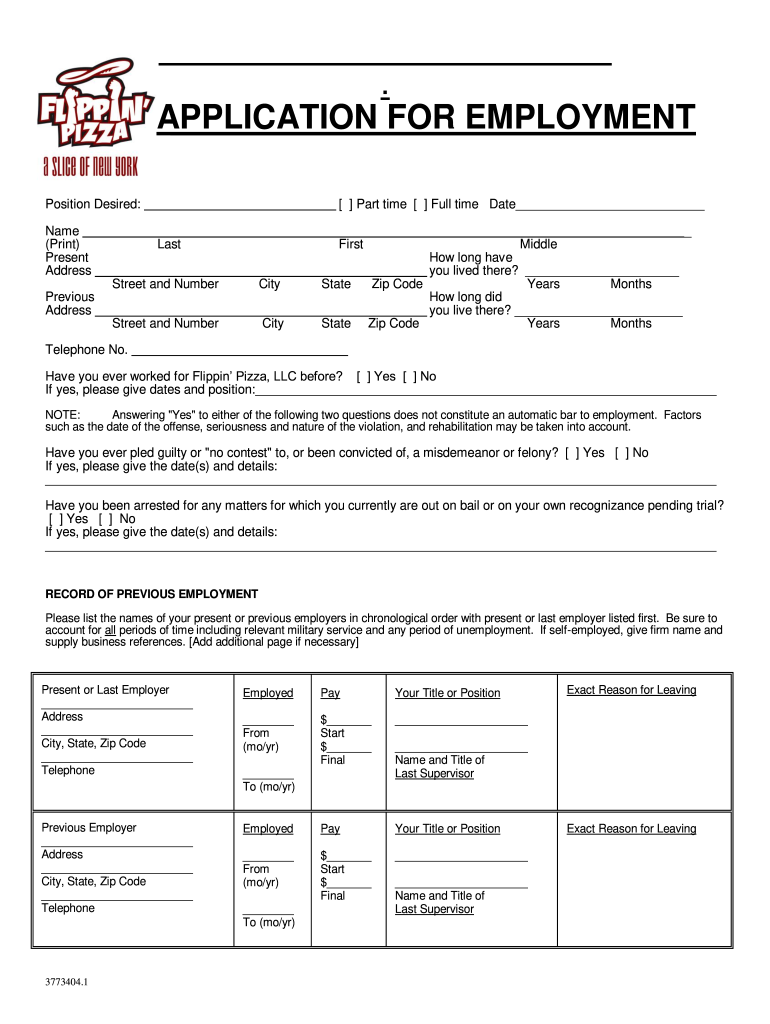 Flippin Pizza Application  Form