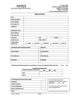 Referral Form New Hope Support Services, LLC