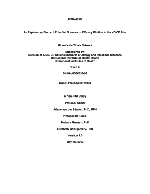 MTN 003D an Exploratory Study of Potential Sources of Efficacy Dilution in the VOICE Trial Microbicide Trials Network Sponsored   Form