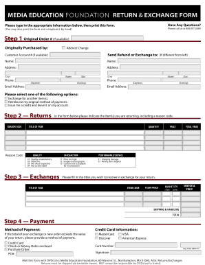 Return &amp; Exchange Form Media Education Foundation