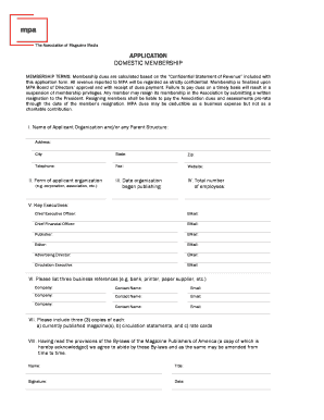 APPLICATION DOMESTIC MEMBERSHIP MPA Magazine  Form