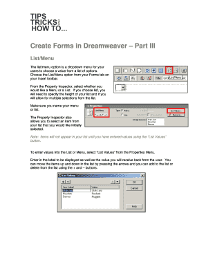 Create Forms in Dreamweaver Part III ListMenu it Usu