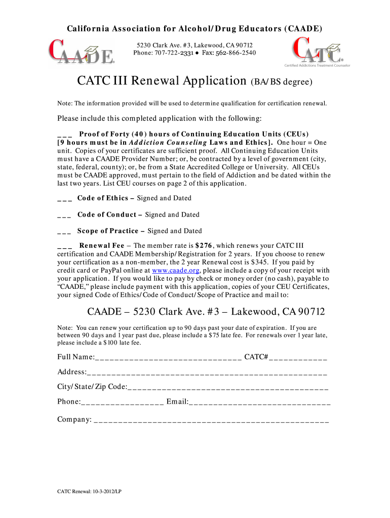 Get and Sign Caade Registration Renewal 2012-2022 Form