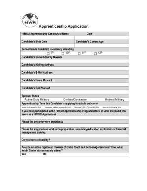 Apprenticeship Application, Page 3 Fort Hood DFMWR  Form
