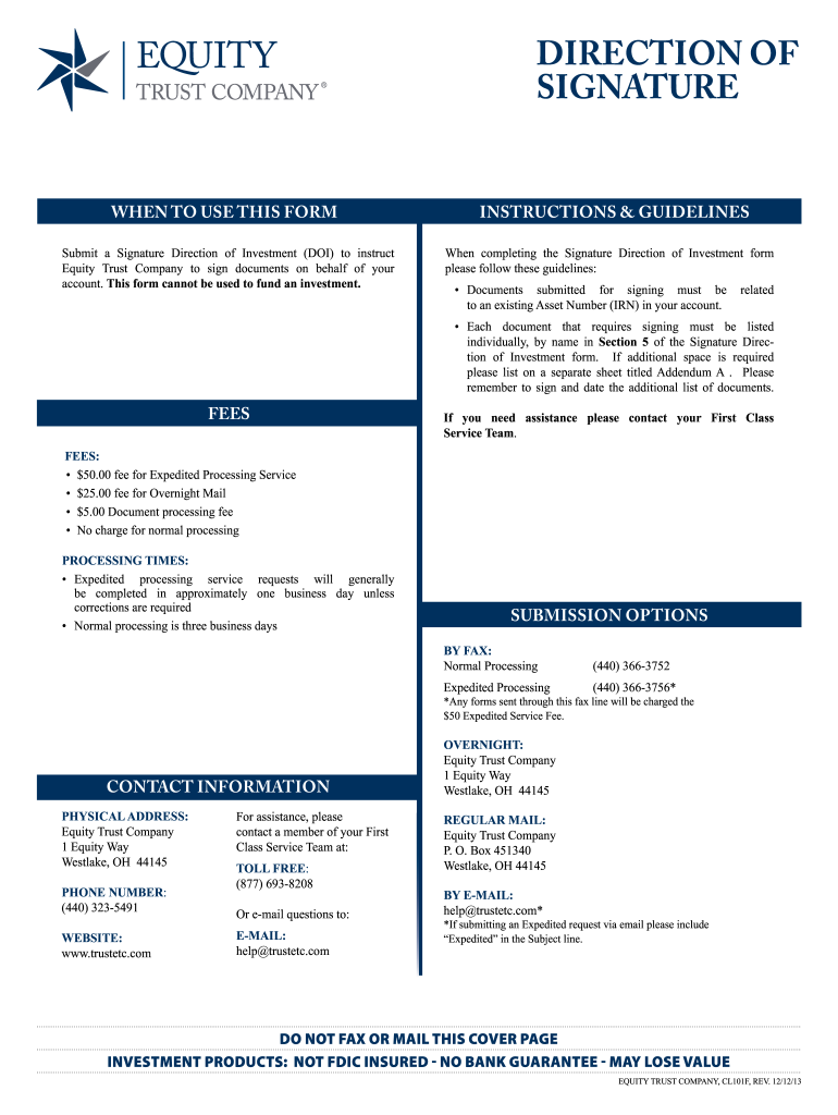  Signature Direction of Investment Form  Equity Trust Company 2013