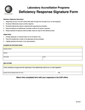 Cap Deficiency Response Sheet  Form