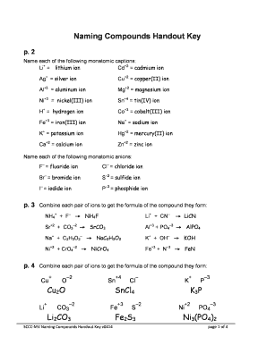 Naming Compounds Chemistry Worksheet  Form