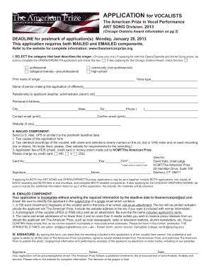 APPLICATION for VOCALISTS the American Prize  Form