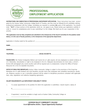PROFESSIONAL EMPLOYMENT APPLICATION HVCC  Form