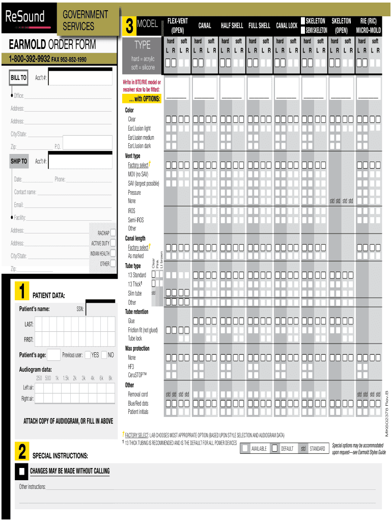 Resound Earmold Order Form