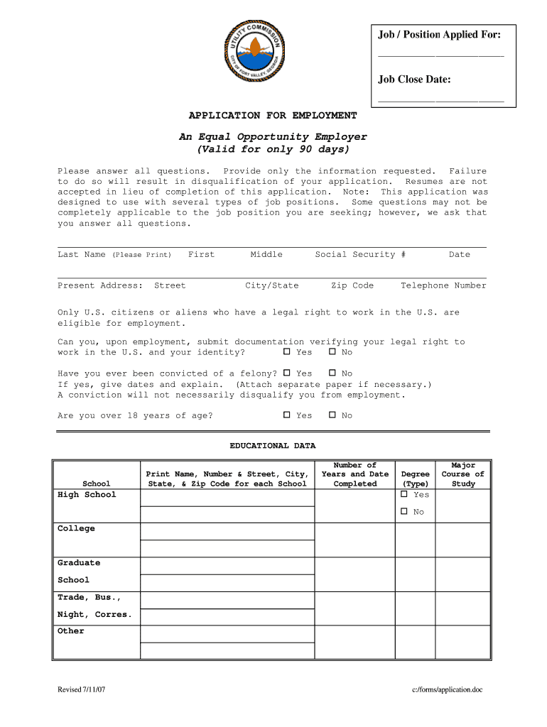 Application for Employment Magnolia Fleet  Form