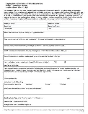 Accommodation Request Form Michigan Technological University Mtu