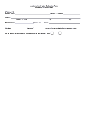 Academic Bankruptcy Declaration Form University of Hawai I Hilo Hilo Hawaii