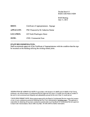 Docket Item # 3 BAR CASE # 0204 BAR City of Alexandria  Form