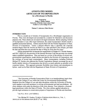 Annotated Model Articles of Incorporation Levin College of Law  Form