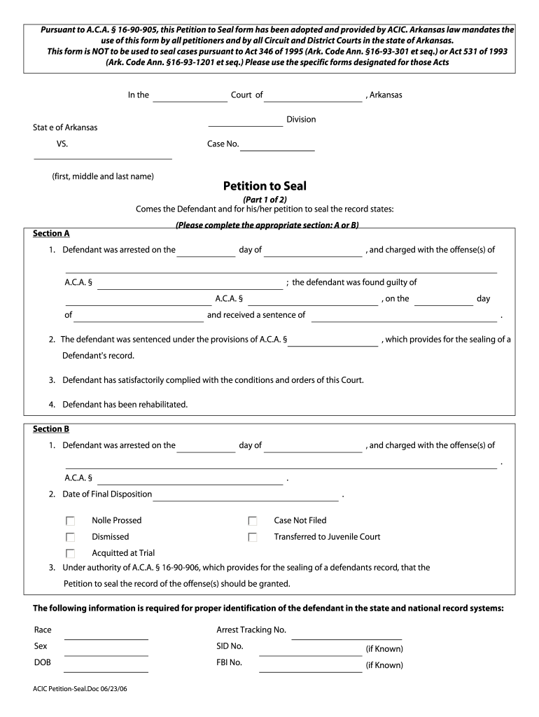  Arkansas Petition Seal Form 2006-2024
