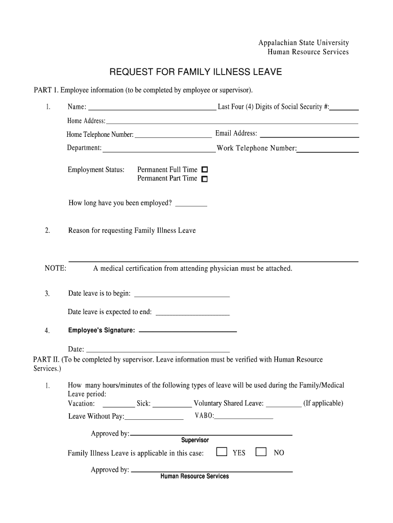 Request for Family Illness Leave Appalachian State University  Form