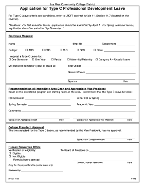 Application for Type C Professional Development Leave  Form