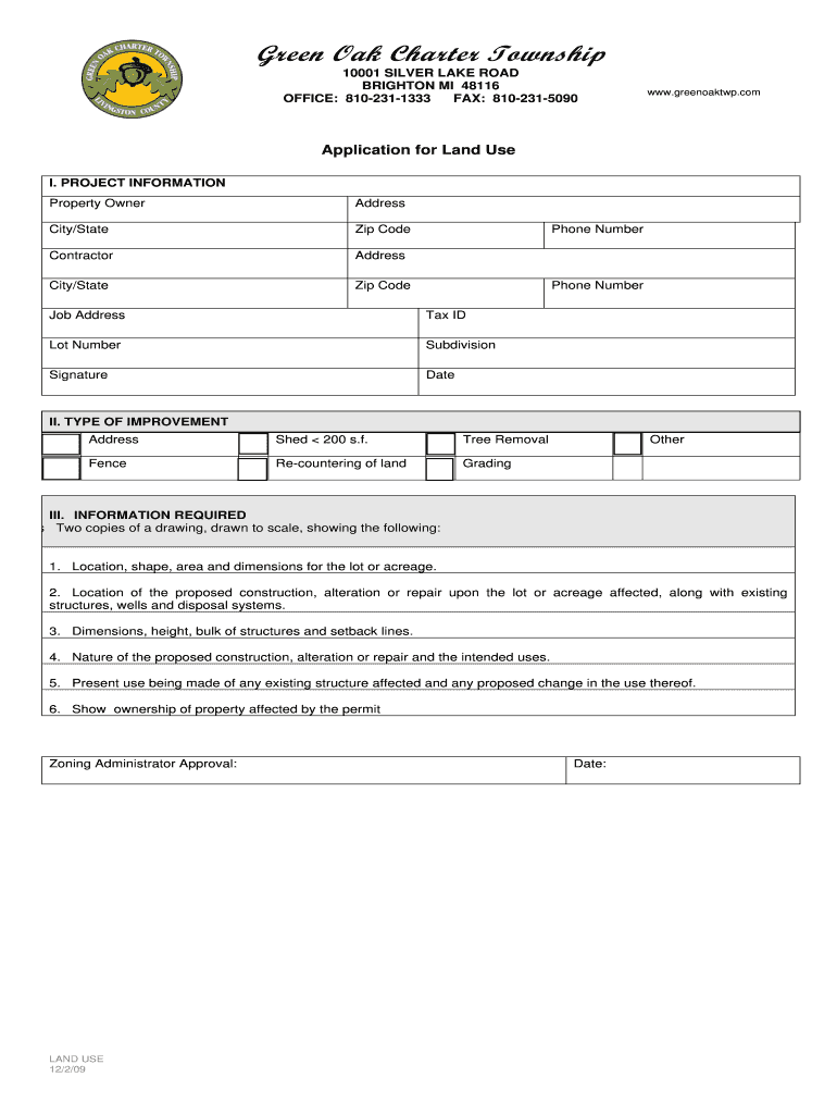 Application for Land Use Green Oak Township  Form