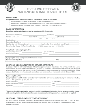 LEO to LION CERTIFICATION  Form