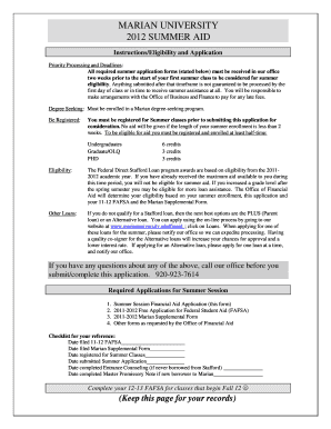 98 SUMMER SESSION Marian University Marianuniversity  Form