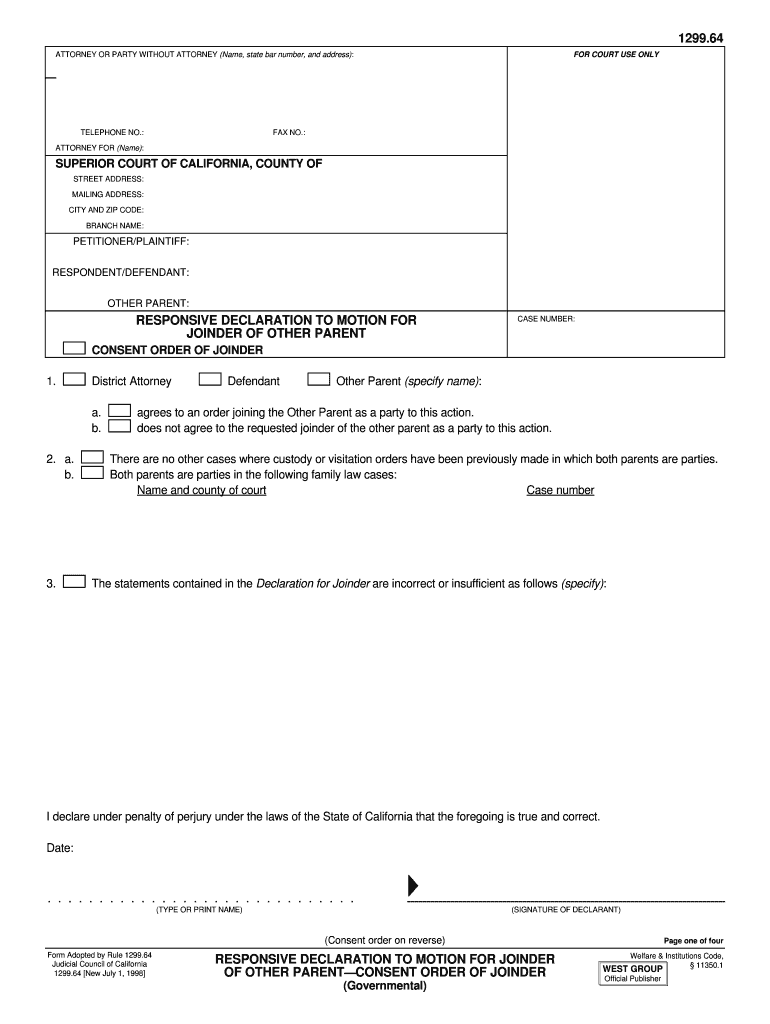 Responsive Declaration to Motion for Joinder of Other Parent Forms