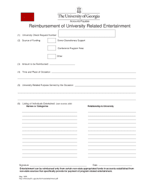 Reimbursement of University Related University of Georgia  Form