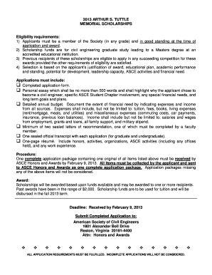 TUTTLE MEMORIAL SCHOLARSHIPS Eligibility Requirements 1 Applicants Must Be a Member of the Society in Any Grade and in Good Stan  Form