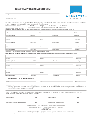 Great West Life Insurance Beneficiary Change Form