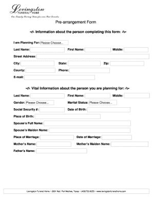 Preplanning Form Levingston Funeral Home