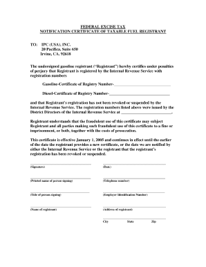 Notification Certificate of Taxable Fuel Registrant in Word  Form