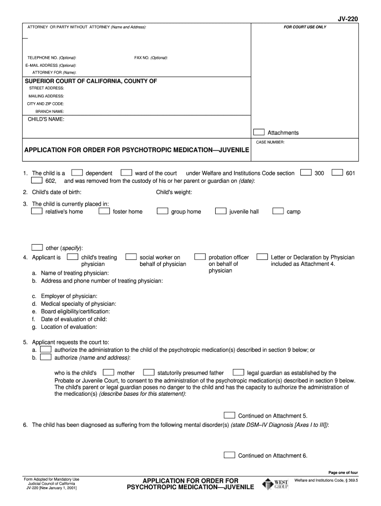 Application for Order for Psychotropic Medication Juvenile Forms