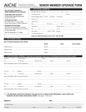 Senior Member Upgrade Form American Institute of Chemical Aiche