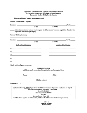 Certificate of Approval to Purchase or Acquire a Controlling Interest in a State Bank or Trust Company Controlling Interest in a  Form