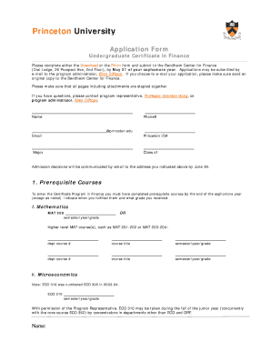 Please Complete Either the Download or the Fill in Form and Submit to the Bendheim Center for Finance Dial Lodge, 26 Prospect Av