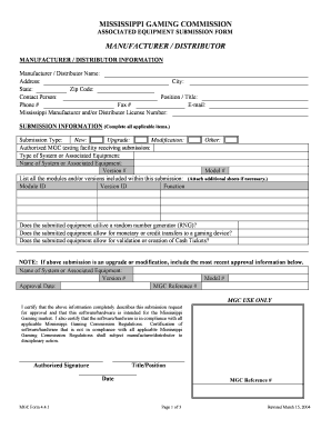 ManufacturerDistributor Associated Equipment Submission Form