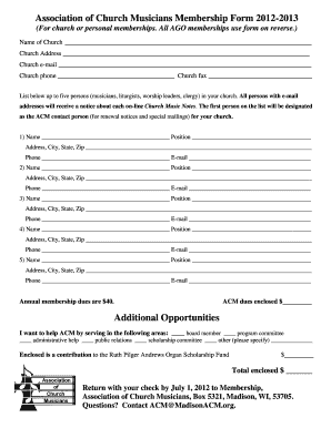 Association of Church Musicians Membership Form