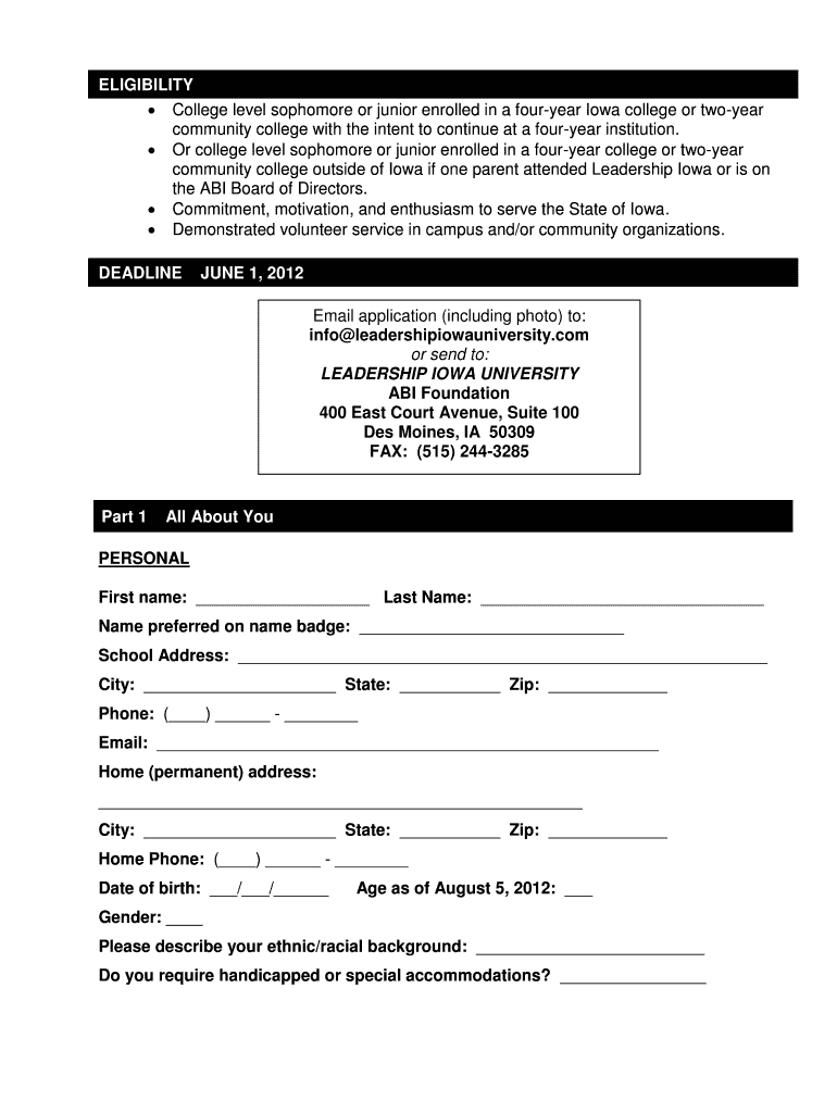 Application CLASS IV Leadership Iowa University  Form