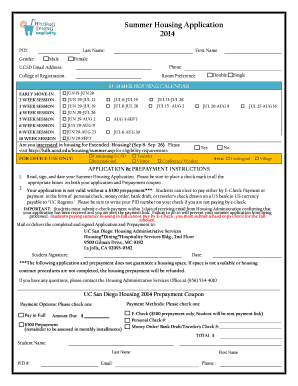 Summer Housing Application UC San Diego Housing  Form