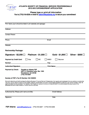 Sponsorship Application FSP Atlanta  Form
