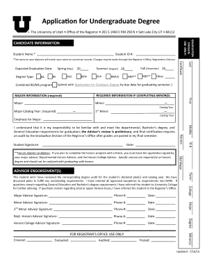 Undergraduate Graduation Application Office of the Registrar  Form