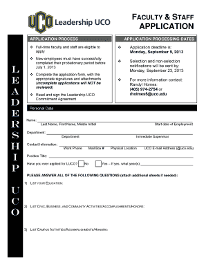 FACULTY &amp; STAFF APPLICATION UCO  Form