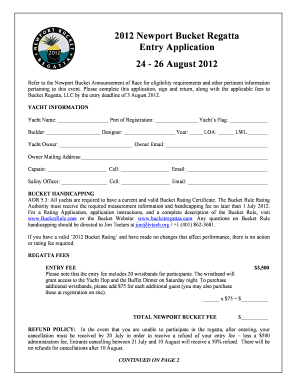 Newport Bucket Regatta Entry Application Bucket Regattas  Form