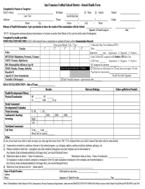 San Francisco School Health Form Siprep