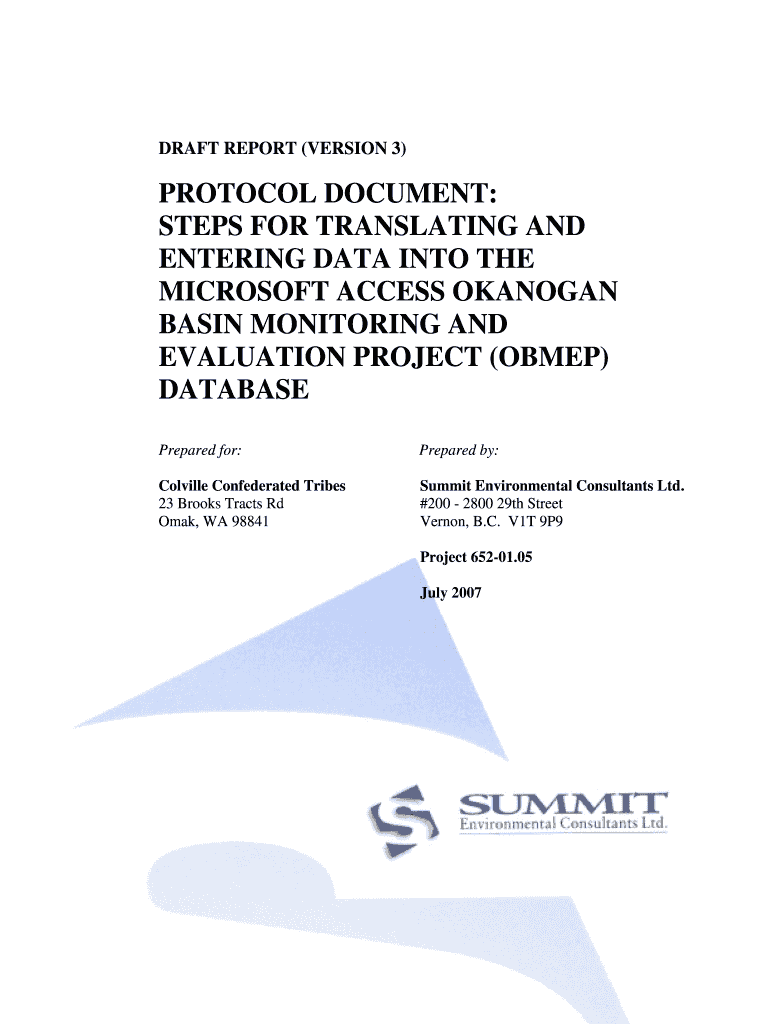 Protocol Document Steps for Translating and Entering Data into the  Form