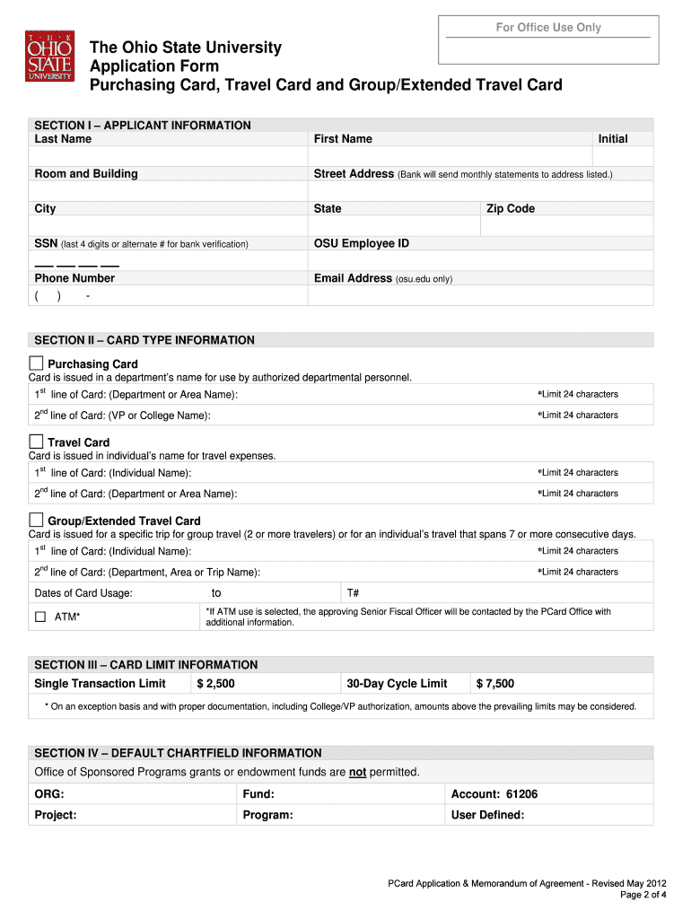 PCard Application WMemorandum of Understanding Form PDF Ehe Osu