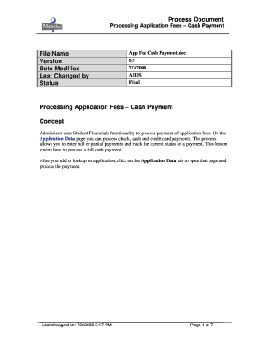 Processing Application Fees Cash Payment  Form