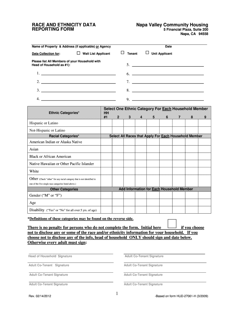 Race and Ethnicity Form Napa Valley Community Housing Nvch