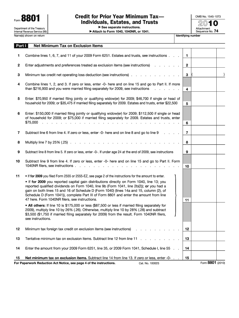 Credit for Prior Year Minimum Tax  Form